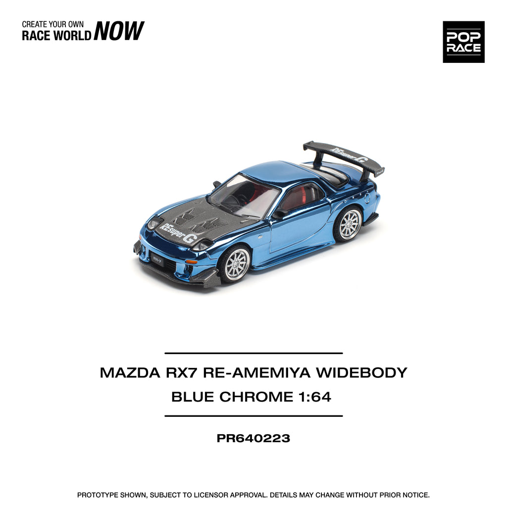 POP RACE 1/64 MAZDA RX7 RE-AMEMIYA WIDEBODY BLUE CHROME