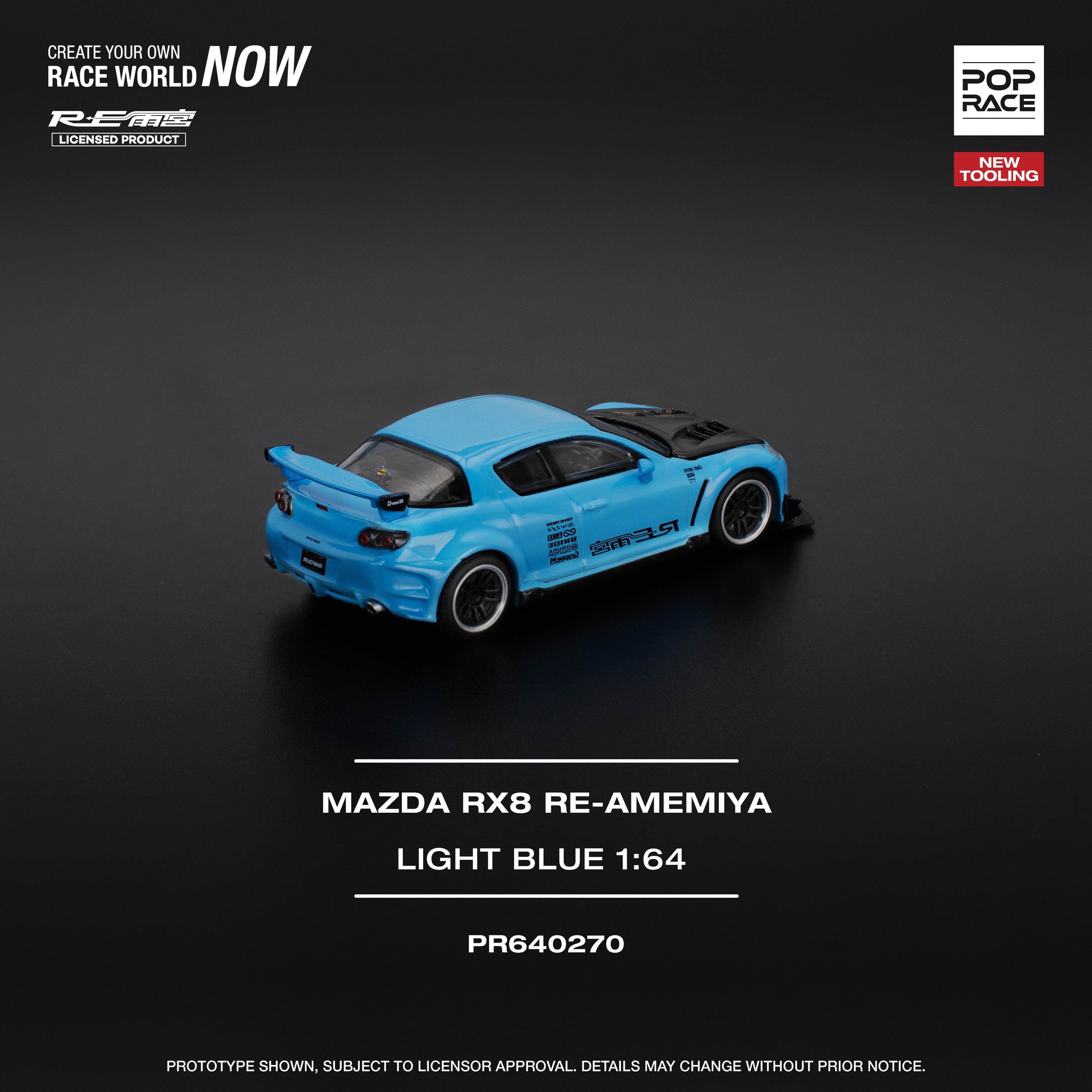 POP RACE 1/64 MAZDA RX-8 RE-AMEMIYA LIGHT BLUE