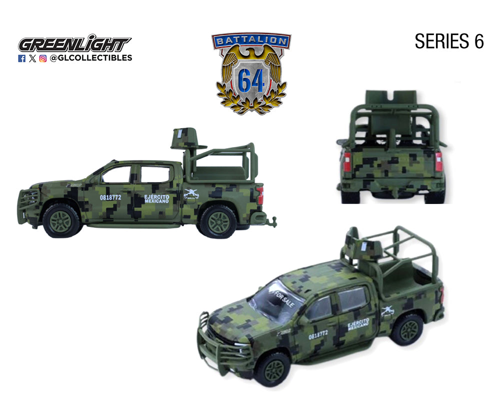 |||PREVENTA||| Greenlight 1:64 Battalion 64 Serie 6 – Chevrolet Silverado LT Trail Boss Z71 2021 (Paquete Militar Mexicano)