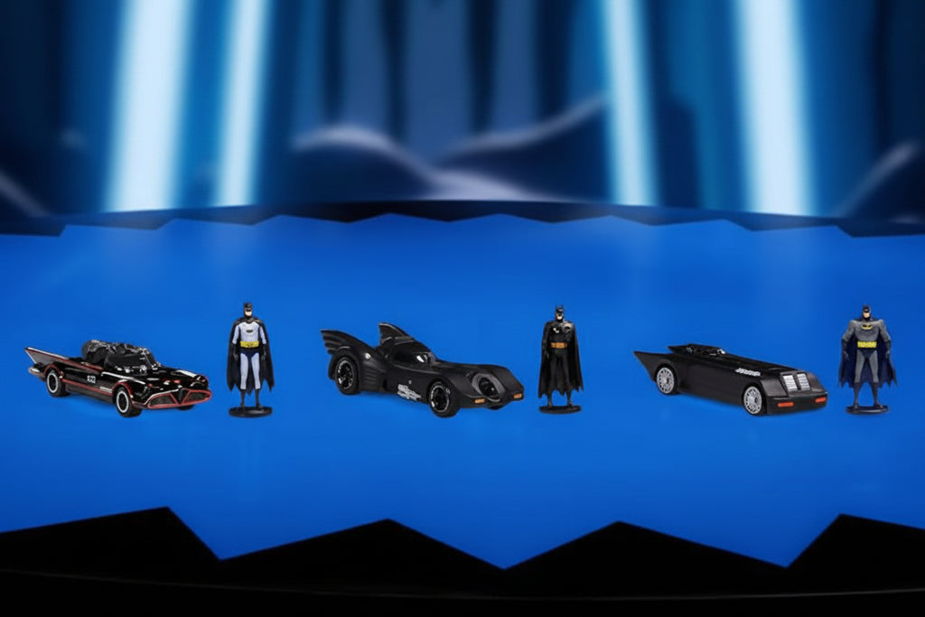 Hot Wheels 85 Aniversario Batman Batmobile  6 versiones icónicas, vitrina acrílica, mini figuras de Batman