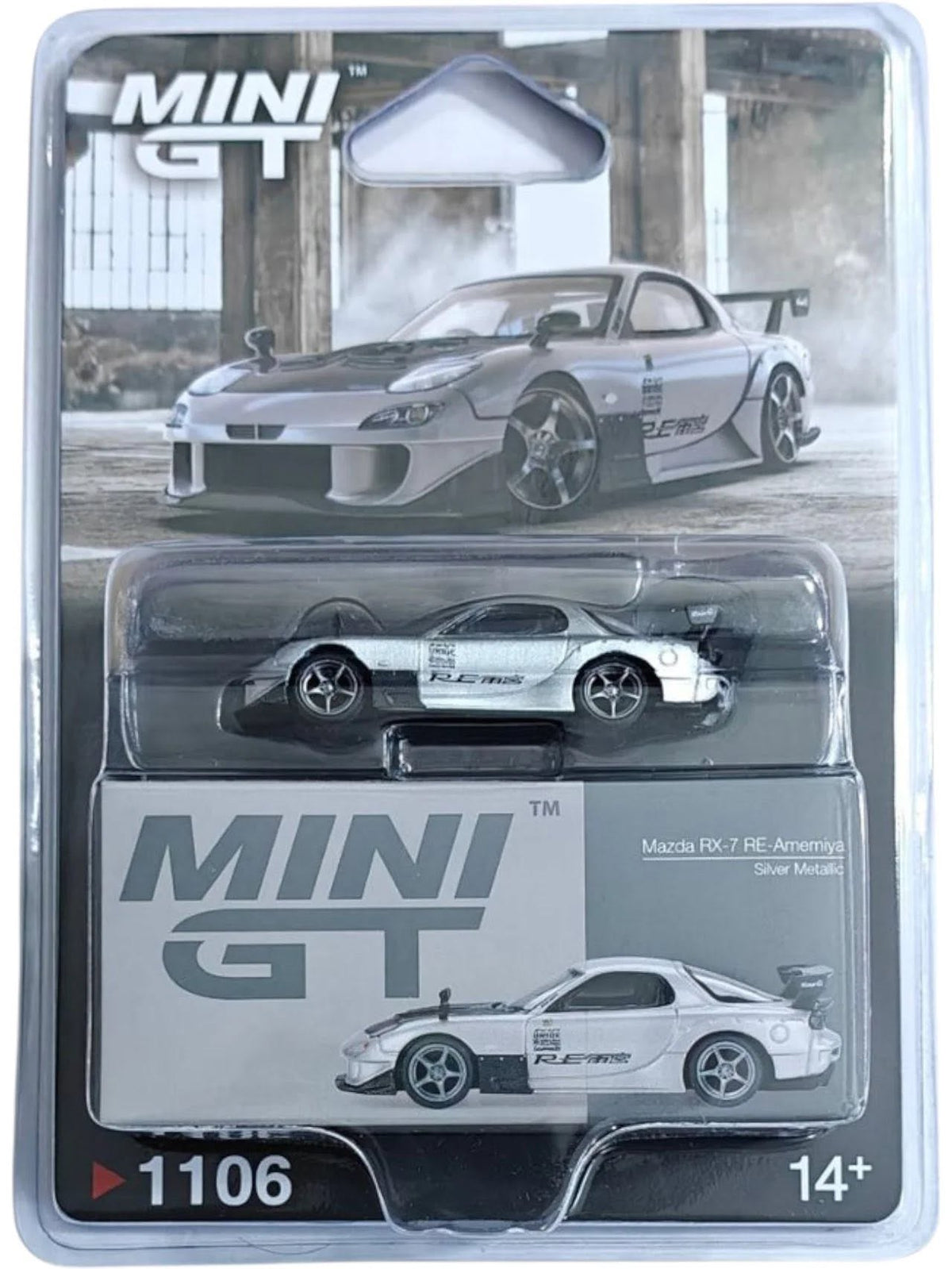 Mini GT 1:64 Mazda RX-7 RE-Amemiya – Plata Metálico PRESENTACIÓN EN BLISTER