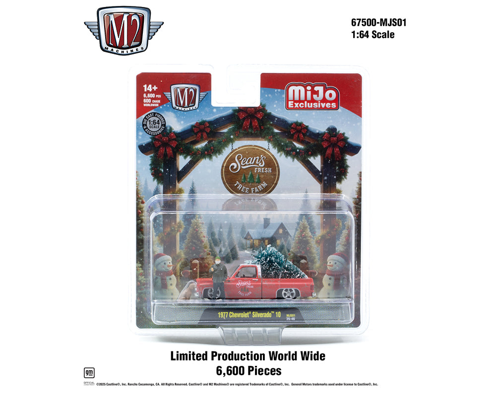 |||PREVENTA|||M2 Machines Diorama 1:64 Sean's Fresh Tree Farm Chevrolet Silverado 1977 con figura de Sean y perro. Edición limitada de 6600 unidades – Mijo Exclusives