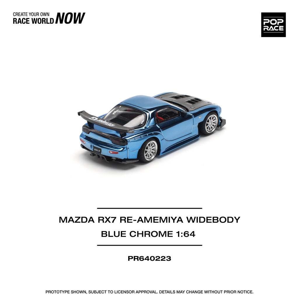 POP RACE 1/64 MAZDA RX7 RE-AMEMIYA WIDEBODY BLUE CHROME