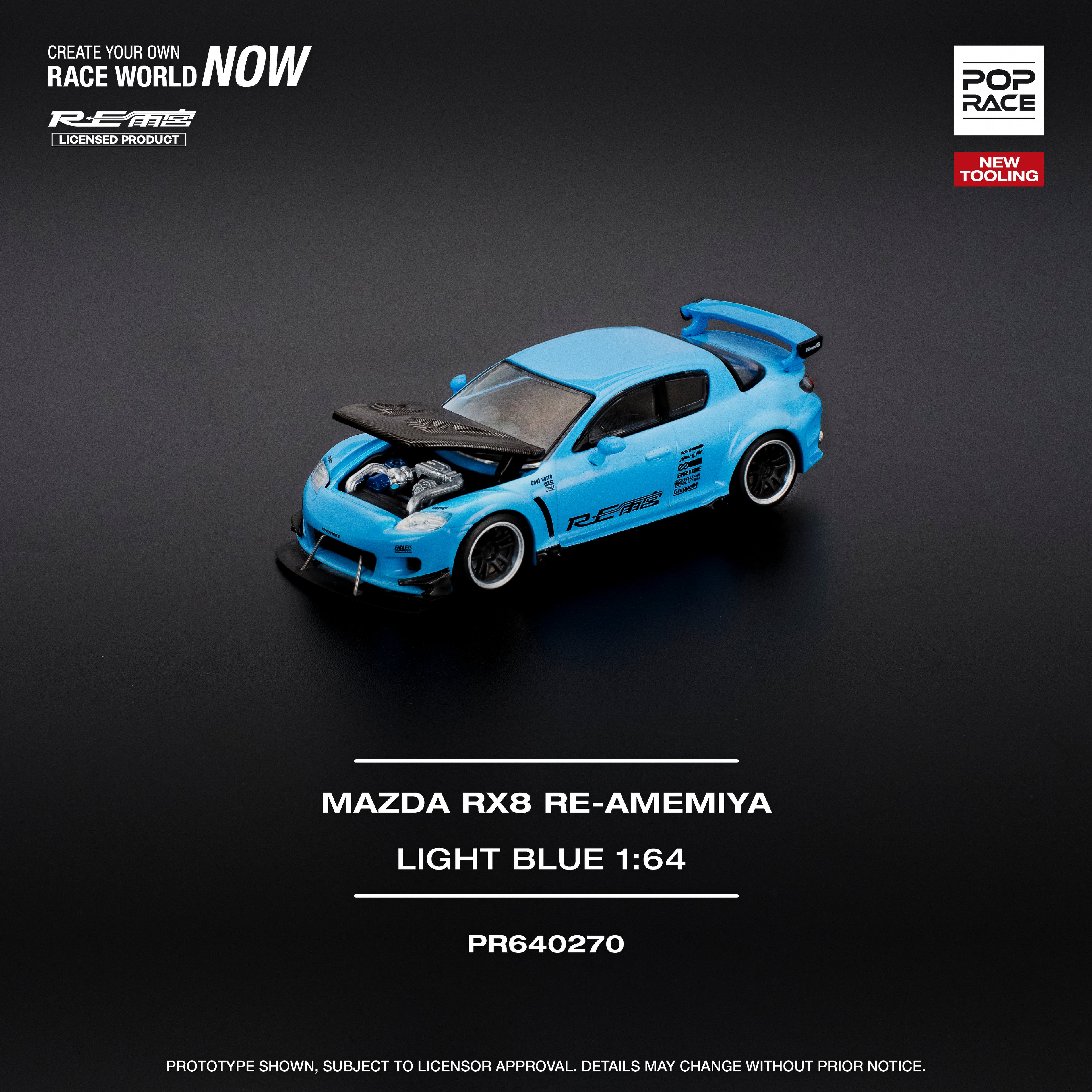 POP RACE 1/64 MAZDA RX-8 RE-AMEMIYA LIGHT BLUE