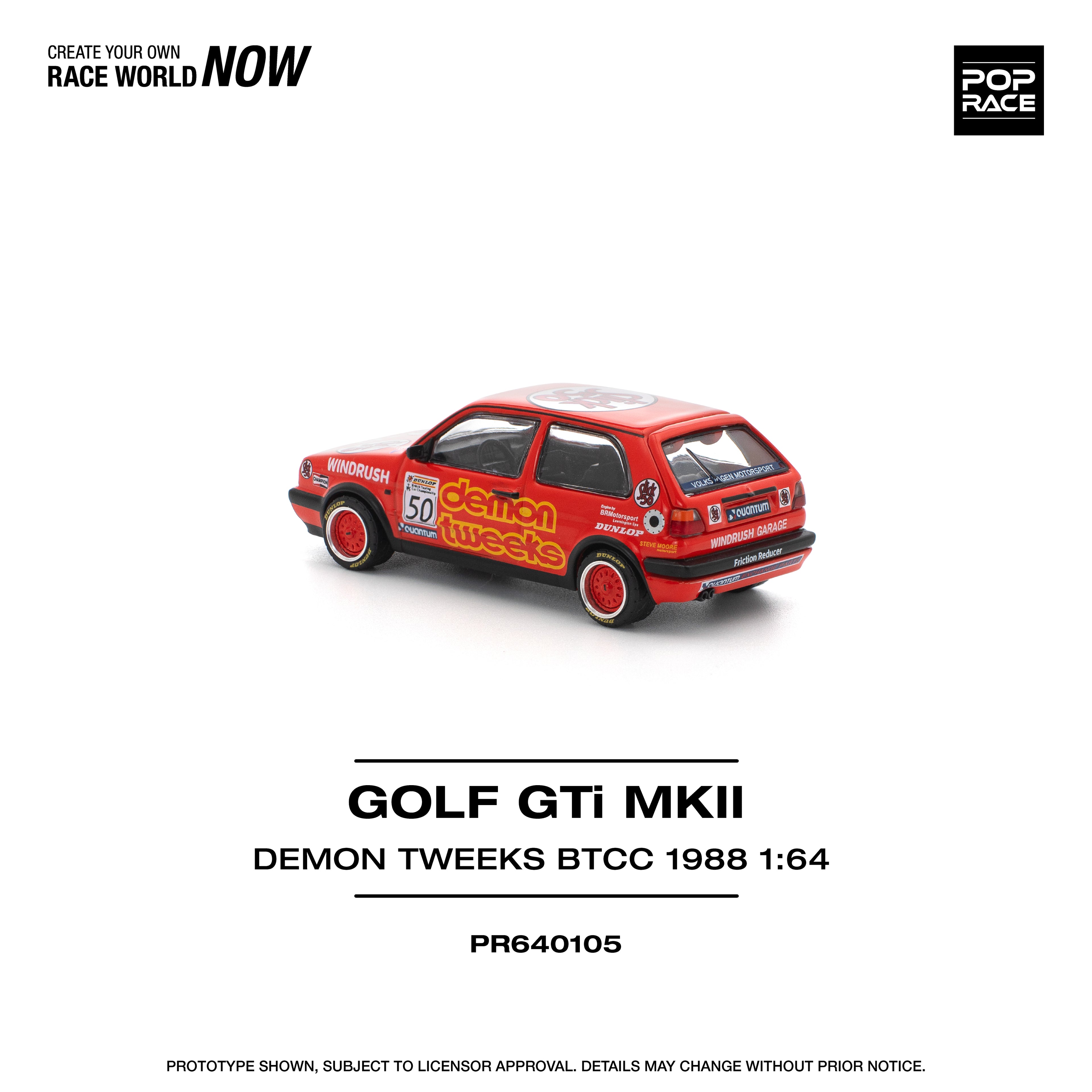 POP RACE 1/64 GOLF GTI Mk II TEAM DEMON TWEEKS BTCC 1988