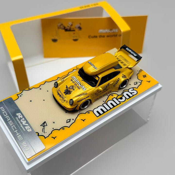 ZJWJ Model 1/64 Porsche Rauh-Welt Widebody Modified Version Gold Minions Livery