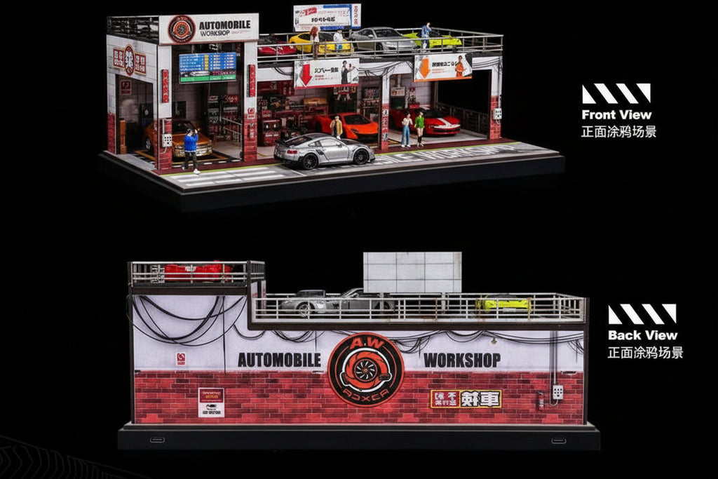 DIORAMA SHOU CANG JIA 1/64 ESTACIONAMIENTO DOBLE CON LUCES CARGA TIPO C