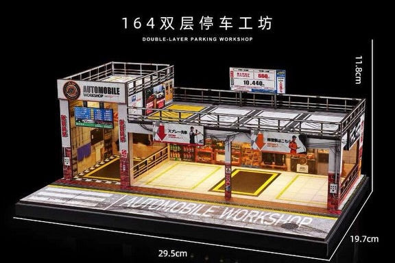 DIORAMA SHOU CANG JIA 1/64 ESTACIONAMIENTO DOBLE CON LUCES CARGA TIPO C