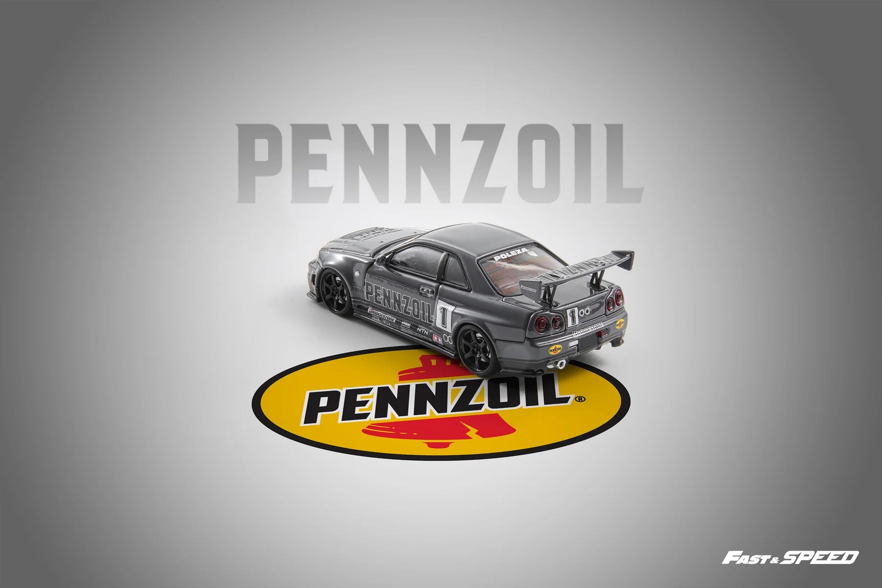 Fast Speed 1:64 Nissan Skyline GT-R R34 Nismo Z-Tune Pennzoil GRIS