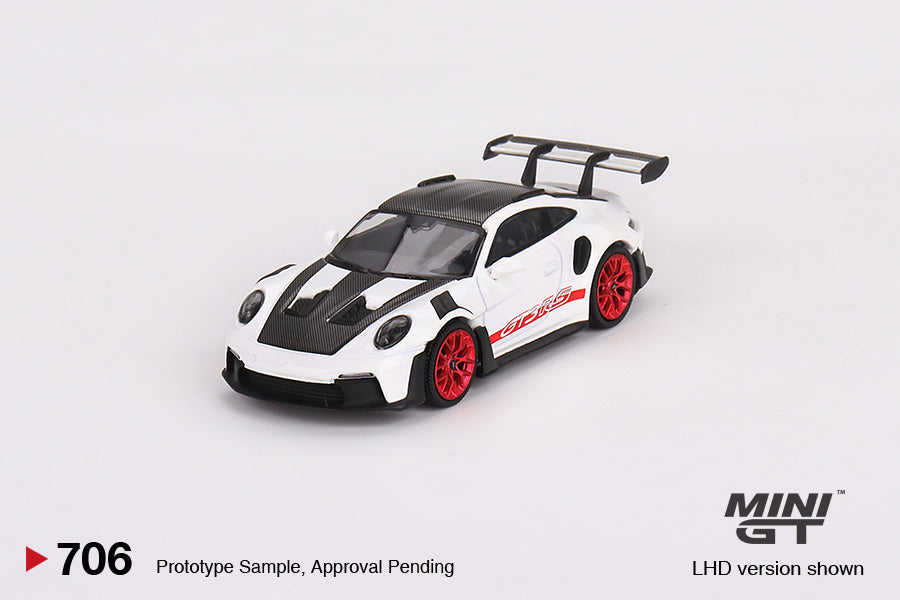 Porsche 911 (992) GT3 RS Paquete Weissach Blanco con Rojo Pyro Blister