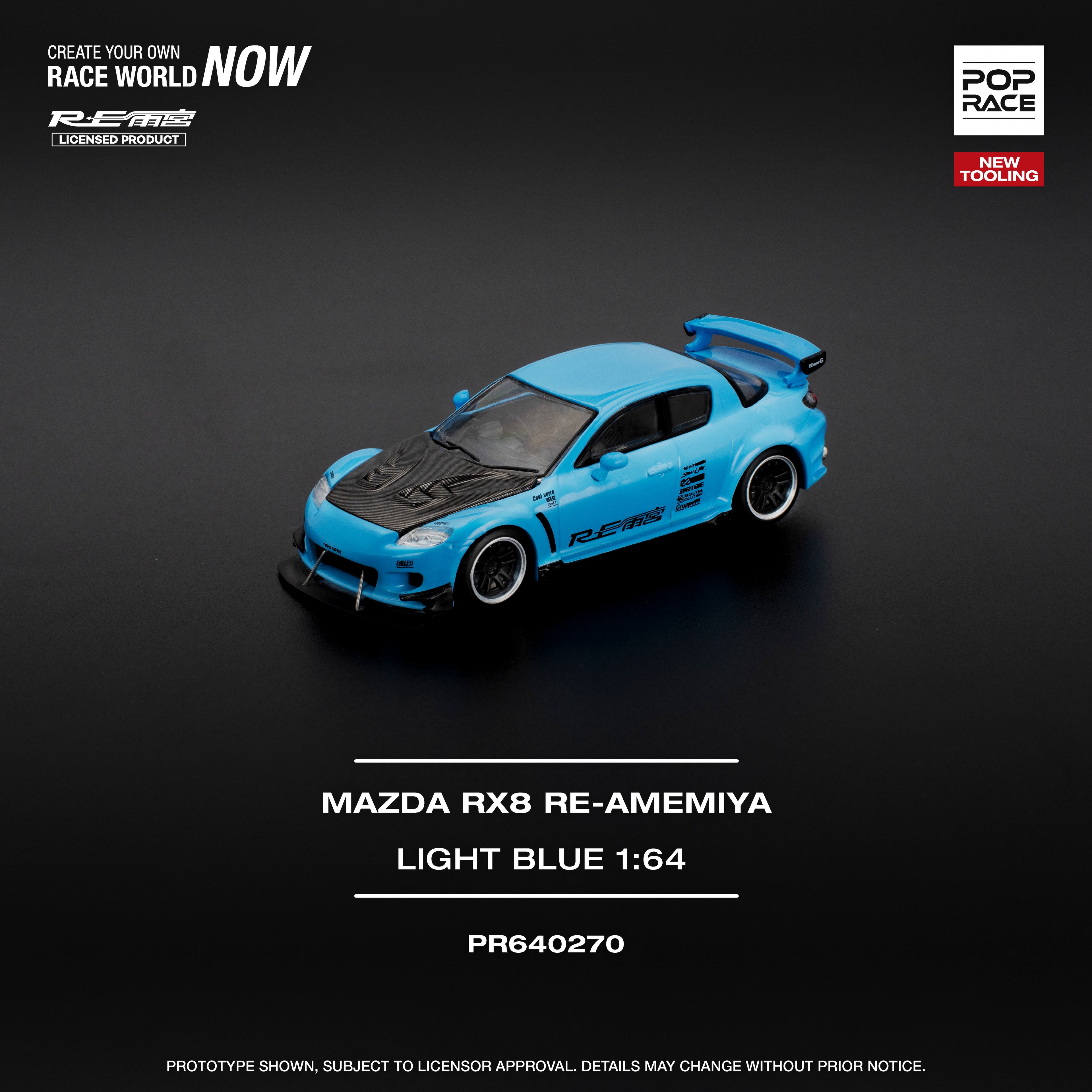 POP RACE 1/64 MAZDA RX-8 RE-AMEMIYA LIGHT BLUE
