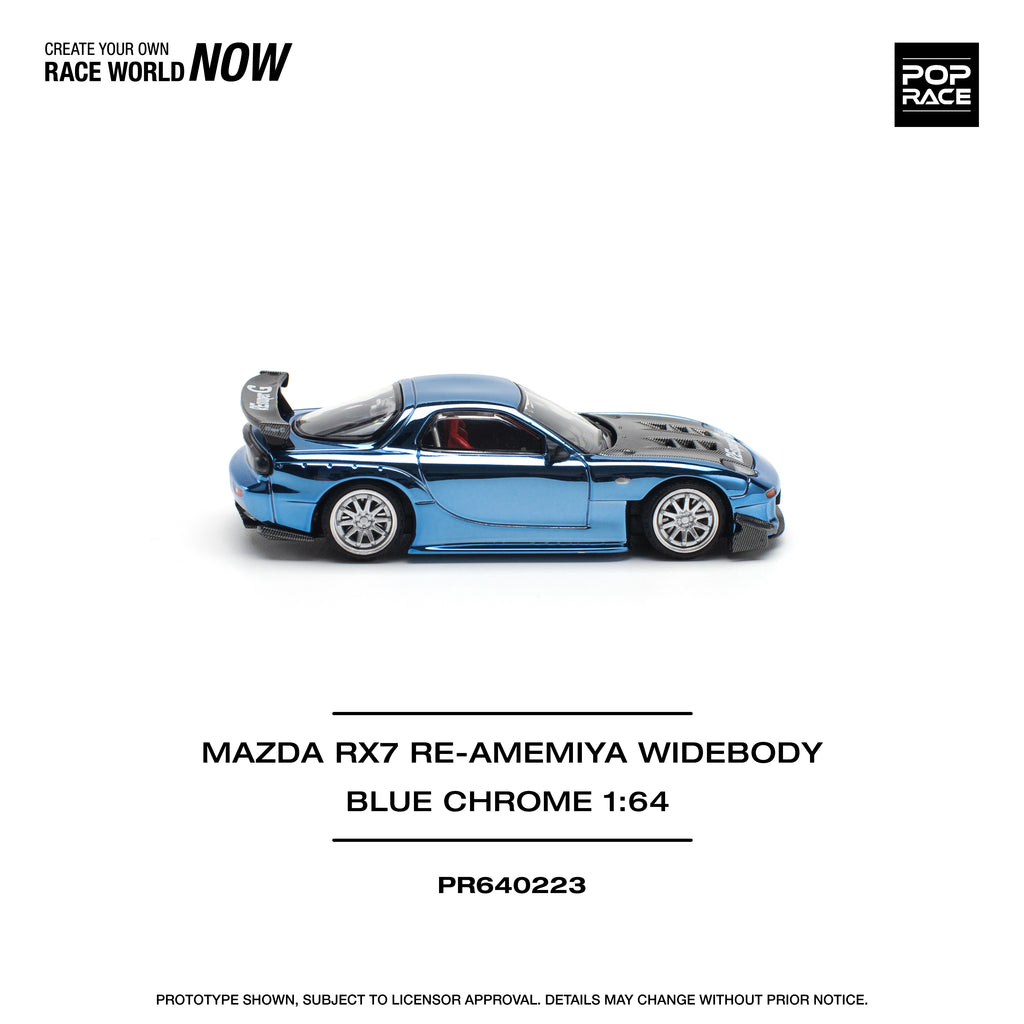 POP RACE 1/64 MAZDA RX7 RE-AMEMIYA WIDEBODY BLUE CHROME