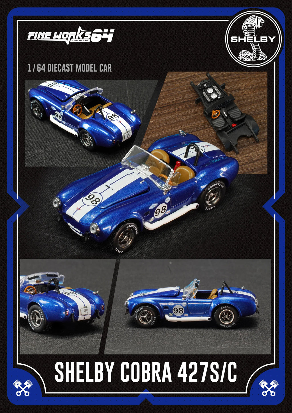 Fine works64 1:64 Shelby COBRA 427 S/C - #98 Blue Champion
