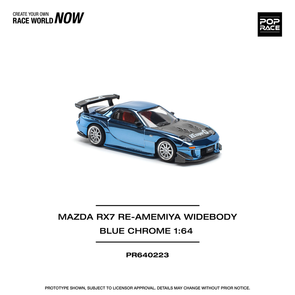 POP RACE 1/64 MAZDA RX7 RE-AMEMIYA WIDEBODY BLUE CHROME