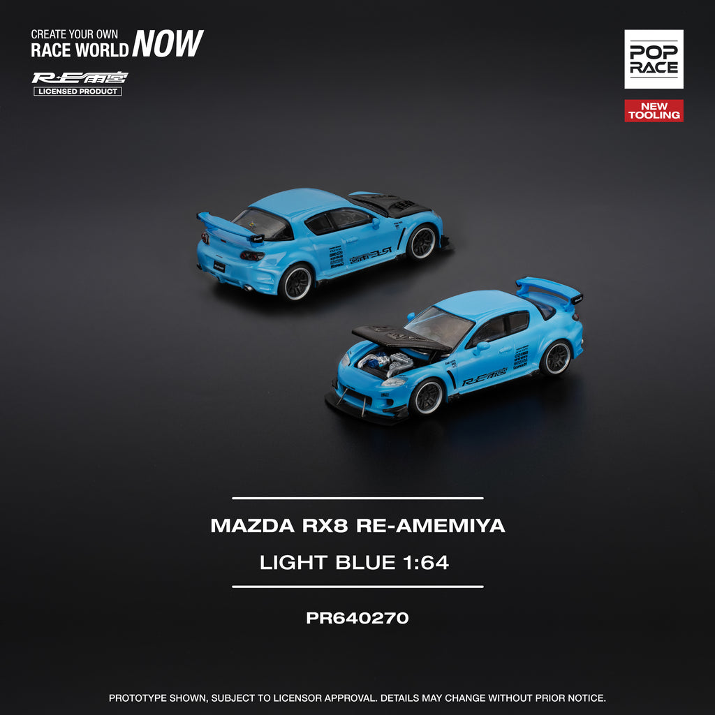 POP RACE 1/64 MAZDA RX-8 RE-AMEMIYA LIGHT BLUE
