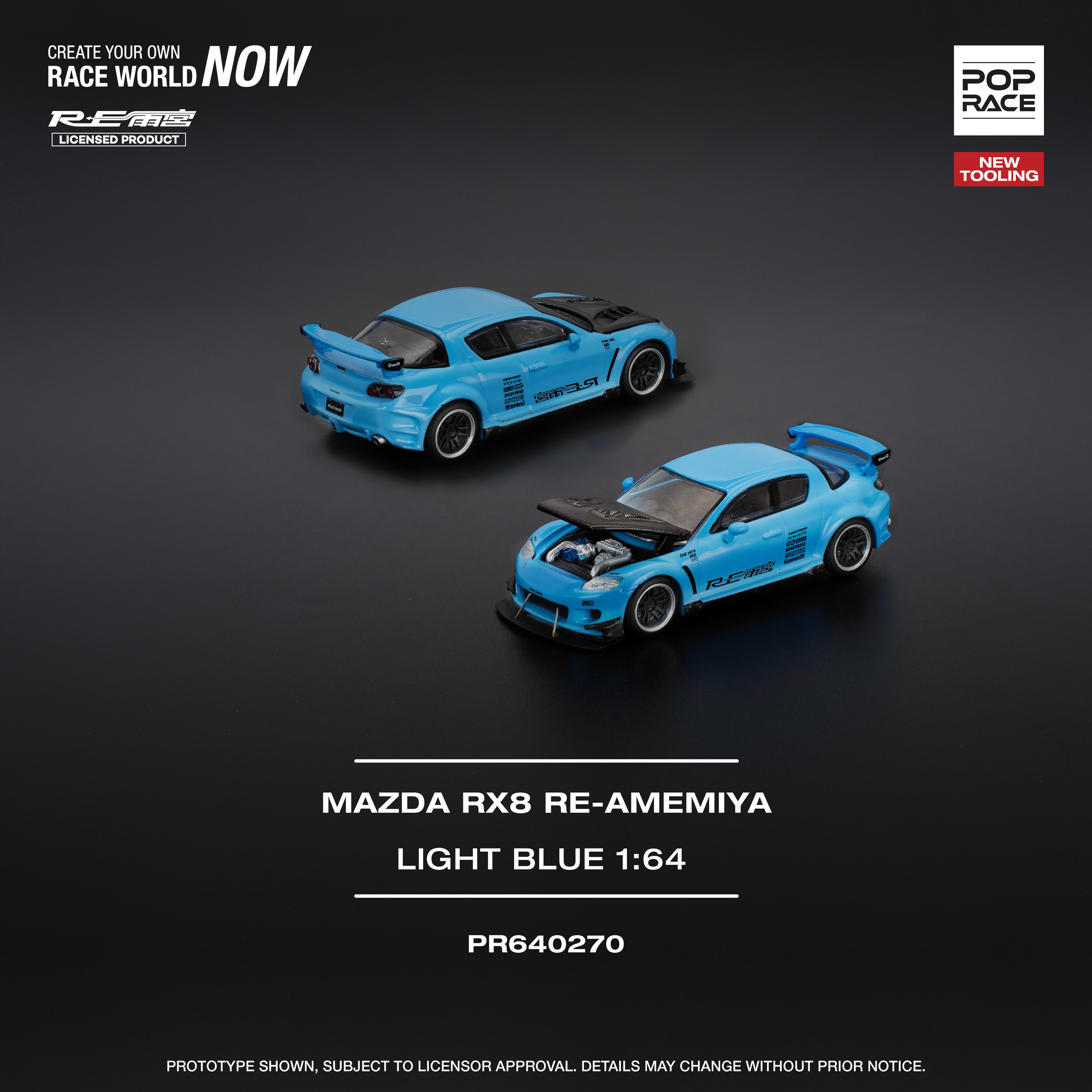 POP RACE 1/64 MAZDA RX-8 RE-AMEMIYA LIGHT BLUE