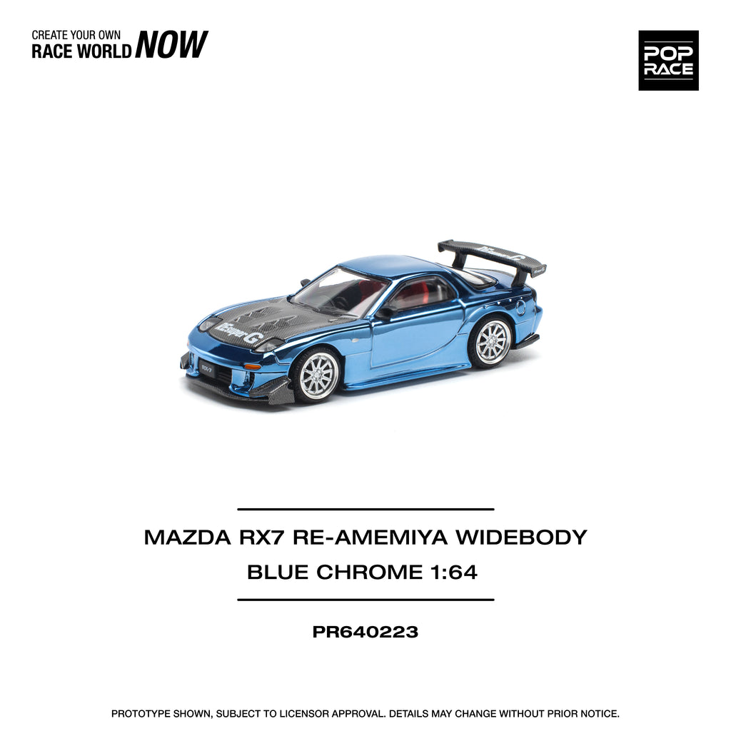 POP RACE 1/64 MAZDA RX7 RE-AMEMIYA WIDEBODY BLUE CHROME