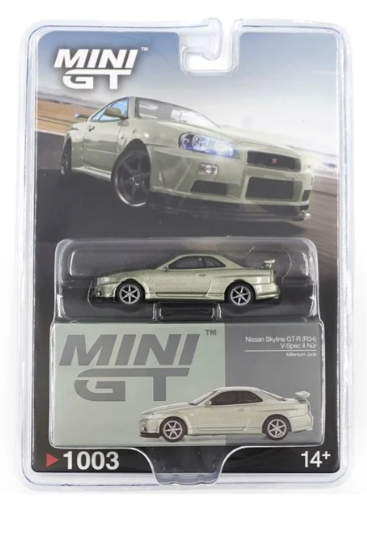 MINI GT 1/64 #1003 Nissan Skyline GT-R (R34) V-Spec II Nür Millennium Jade