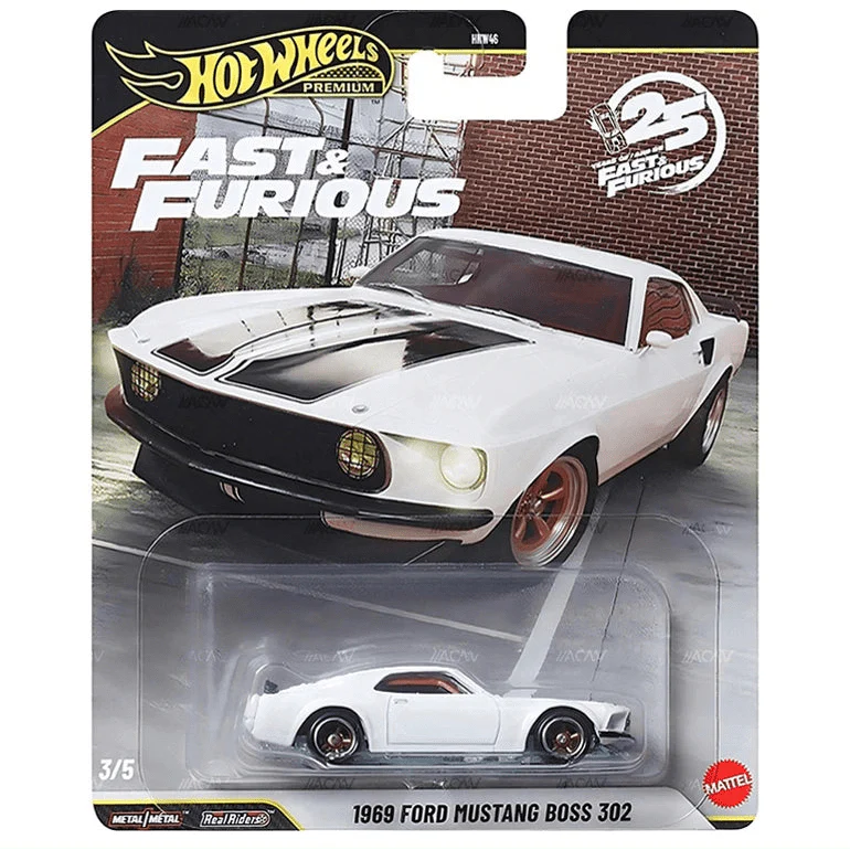HOTWHEELS PREMIUM 1969 FORD MUSTANG BOSS 302 BLANCO