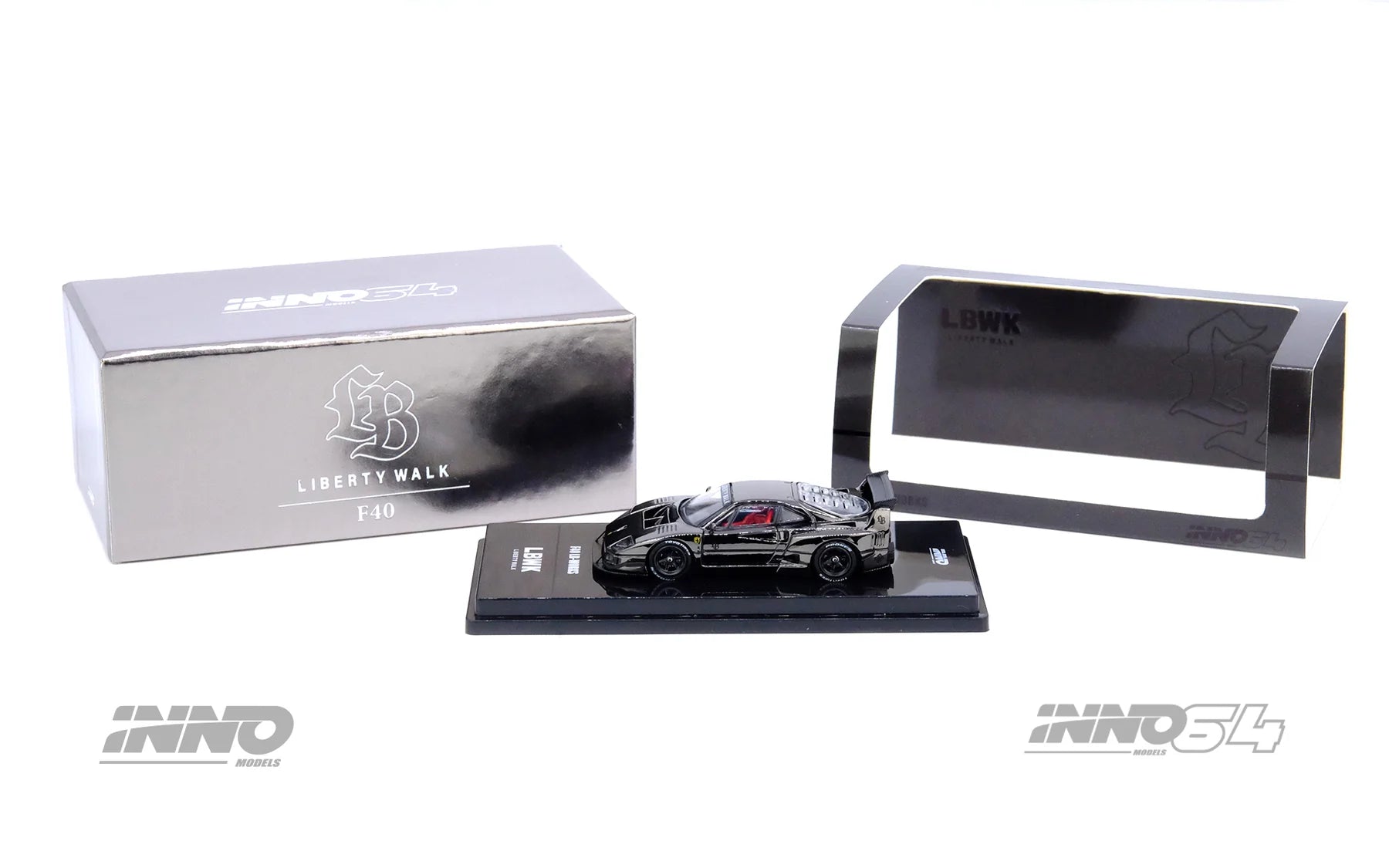 INNO64 1:64 LBWK Ferrari F40 Chrome Black  IN64-LBWKF40-CHB