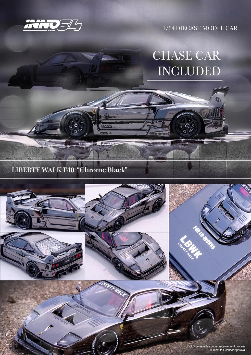 INNO64 1:64 LBWK Ferrari F40 Chrome Black  IN64-LBWKF40-CHB