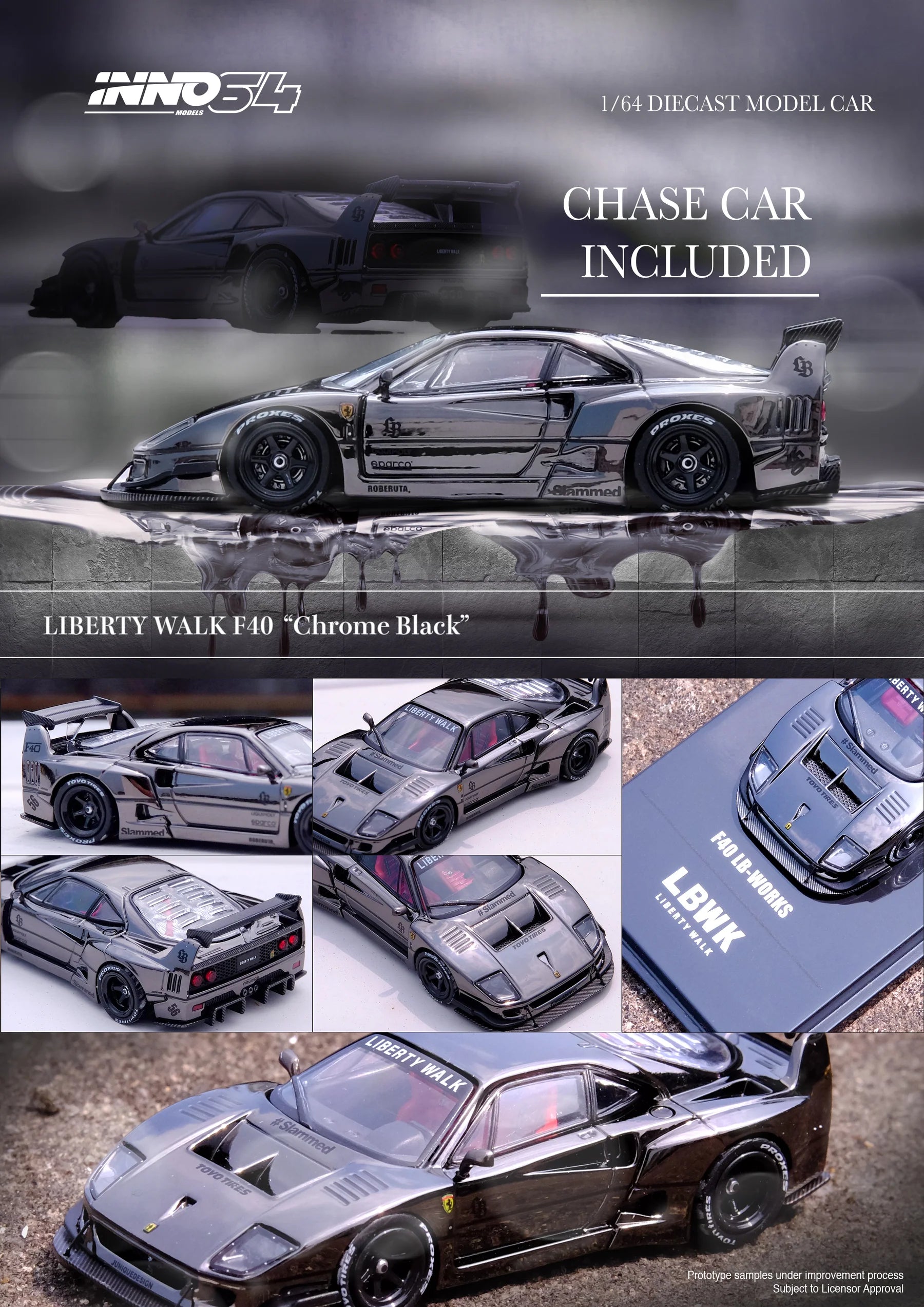 INNO64 1:64 LBWK Ferrari F40 Chrome Black  IN64-LBWKF40-CHB