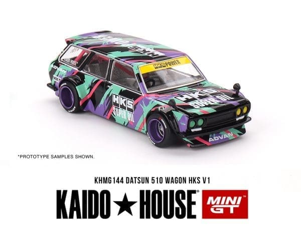 Kaido House x Mini GT 1:64 Datsun KAIDO 510 Wagon HKS V1 – Patrón de salpicaduras de aceite