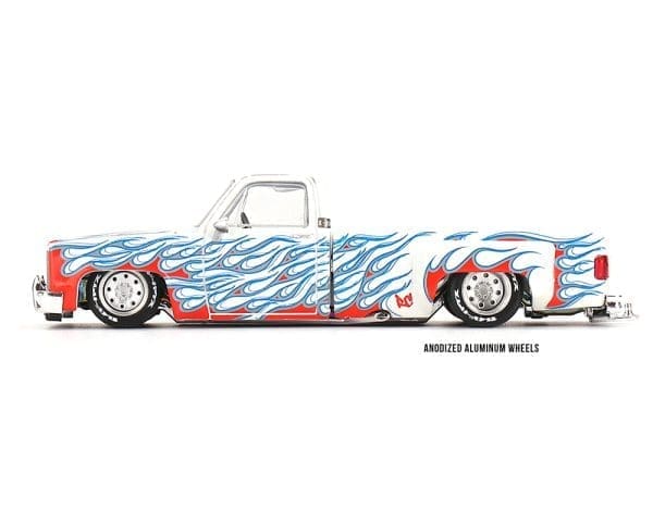 Kaido House x Mini GT 1:64 Chevrolet Silverado Dually on Fire V2 – White Flames