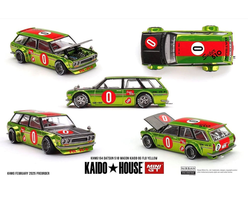 Kaido House x Mini GT 1:64 Datsun KAIDO 510 Wagon OG Flo – Amarillo Cromo
