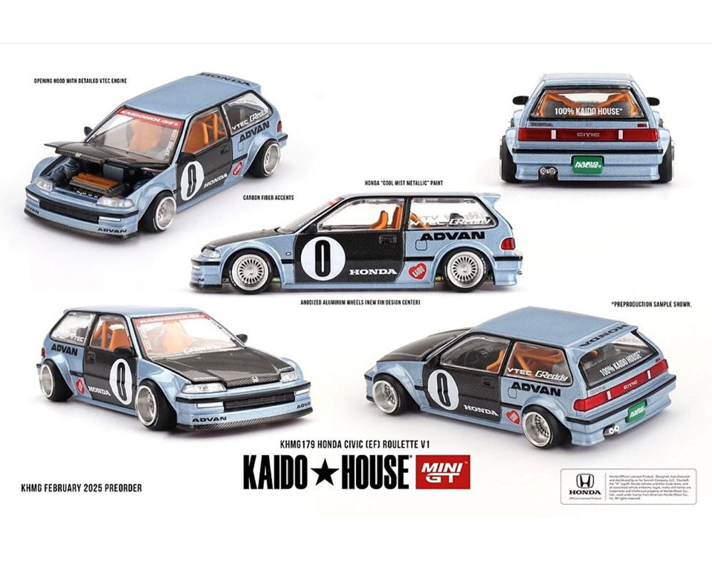 Kaido House x Mini GT 1:64 Honda Civic (EF) Kaido Roulette V1 - Azul claro