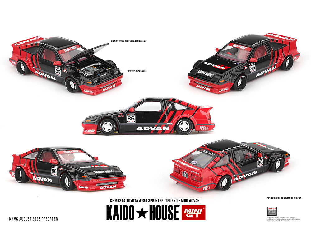|||PREVENTA|||Kaido House x Mini GT Toyota AE86 Sprinter Trueno Kaido ADVAN – Rojo/Negro