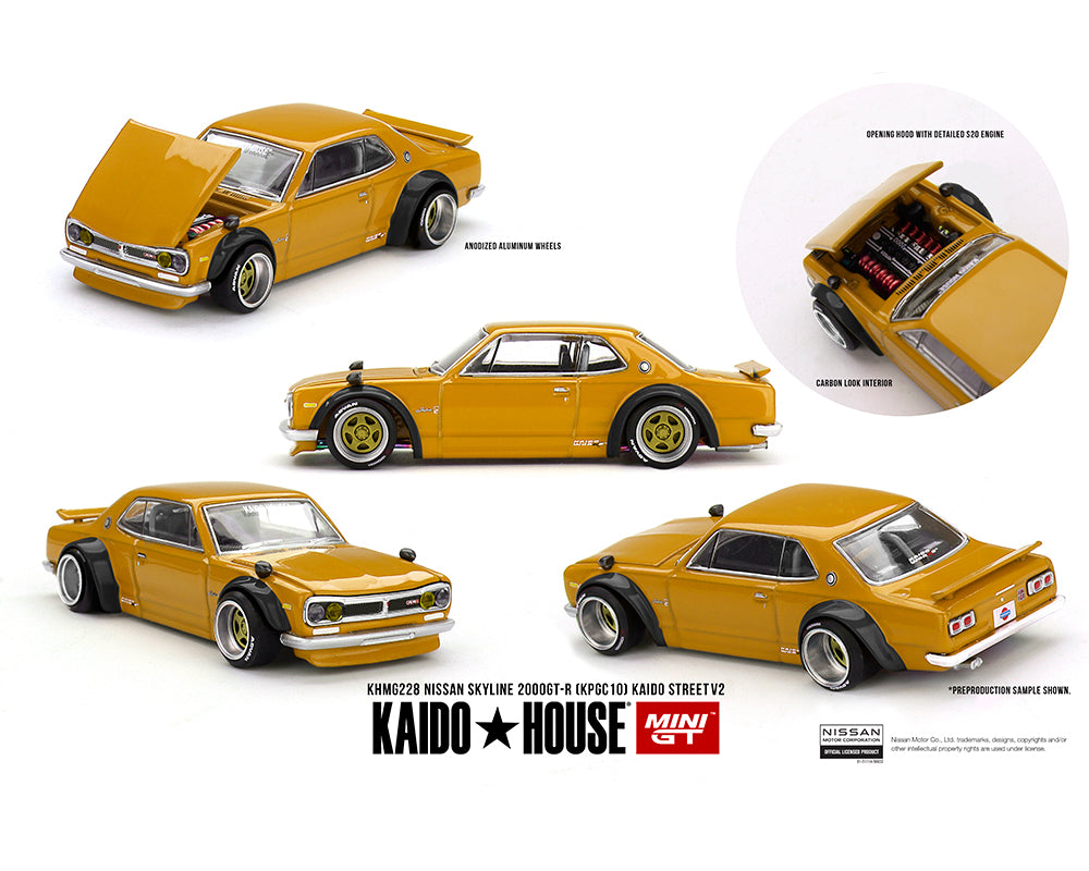 |||PREVENTA||| Kaido House x Mini GT 1:64 Nissan Skyline 2000 GT-R (KPGC10) Kaido Street V2 – Amarillo