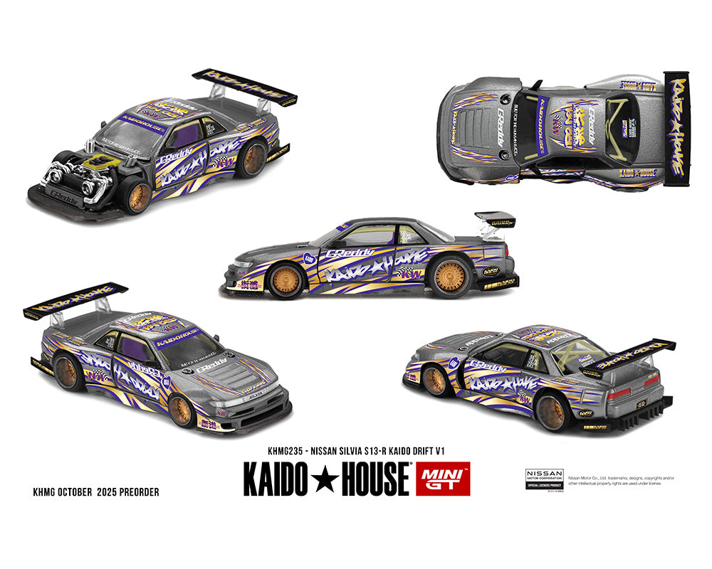 |||PREVENTA|||Kaido House x Mini GT Nissan Silvia S13-R Kaido Drift V1 Greddy – Gris Gunmetal