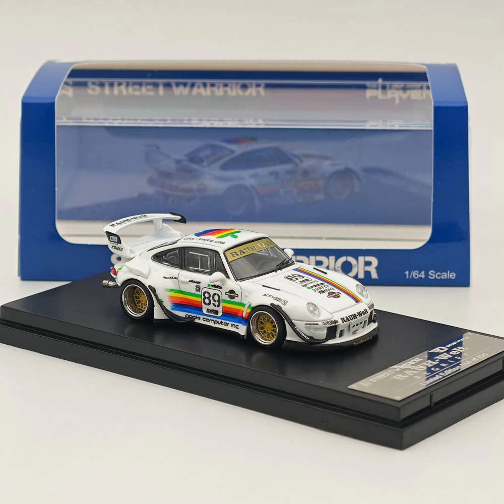 STREET WARRIOR 1/64 PORSCHE 911 RWB 993 LOW WING #89 WHITE APPLE LEVERY