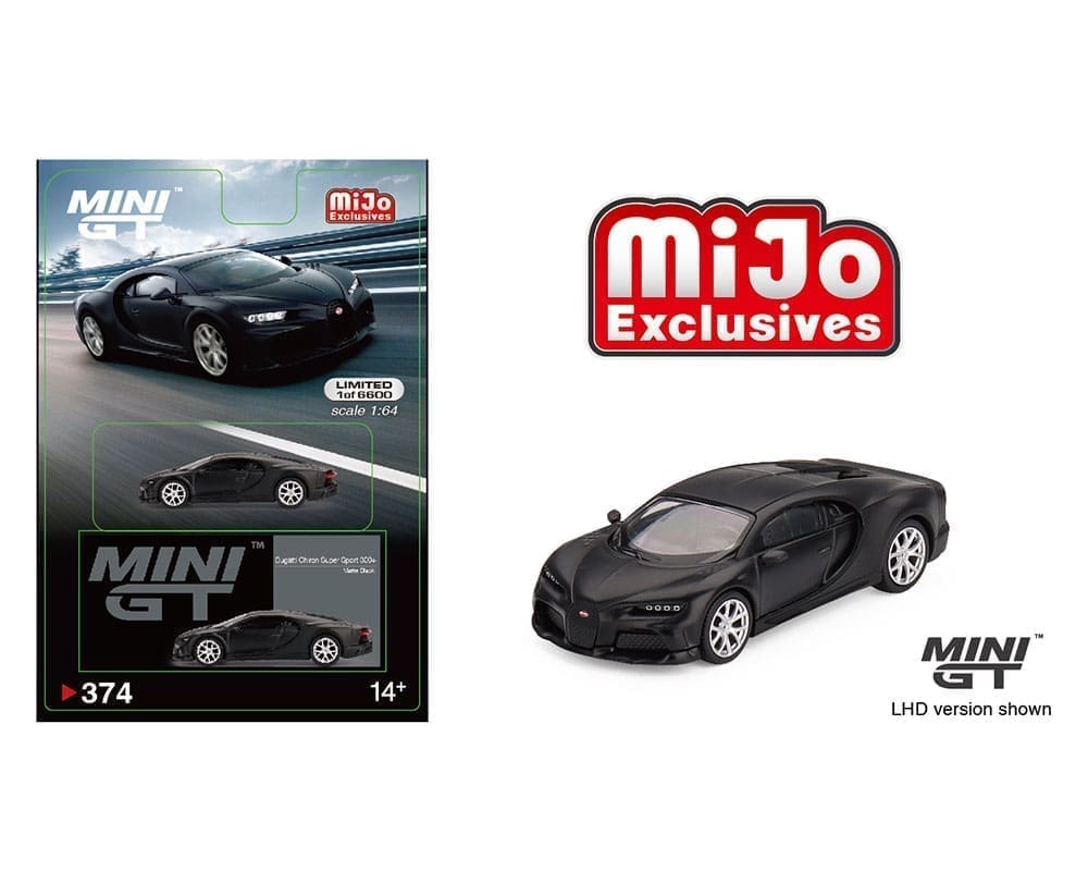 Mini GT 1:64 Bugatti Chiron Super Sport 300+ (Negro Mate) – Exclusivas de MiJo Blister