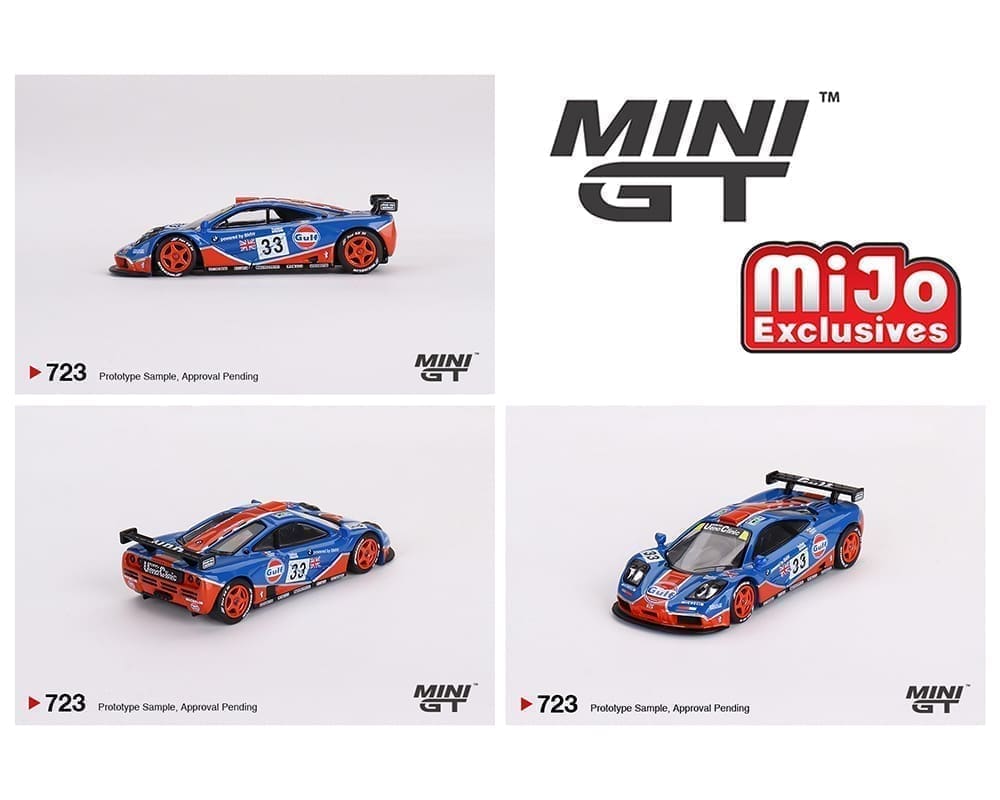 Mini GT 1:64 McLaren F1 GTR #33 24 Horas de Le Mans GULF 1996 – Azul – Exclusivas de MiJo Blister
