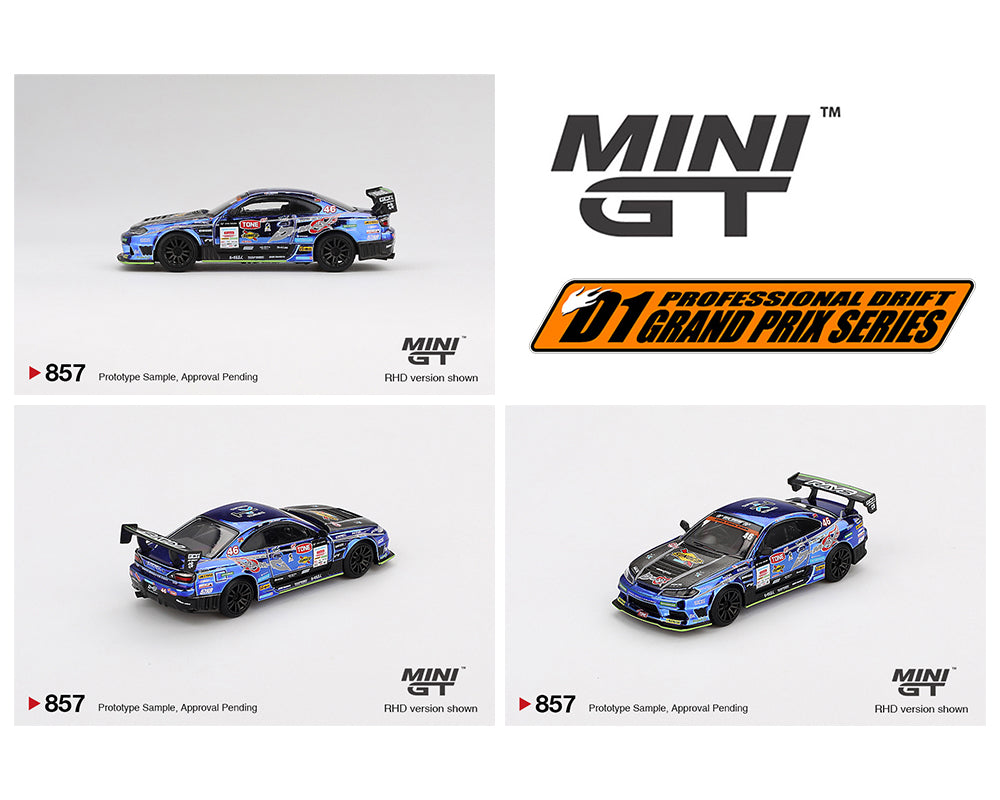 Mini GT 1:64 Exclusivo de Japón Nissan Silvia (S15) D-MAX Racing #46 2023 D1 Grand Prix – Edición limitada Blister
