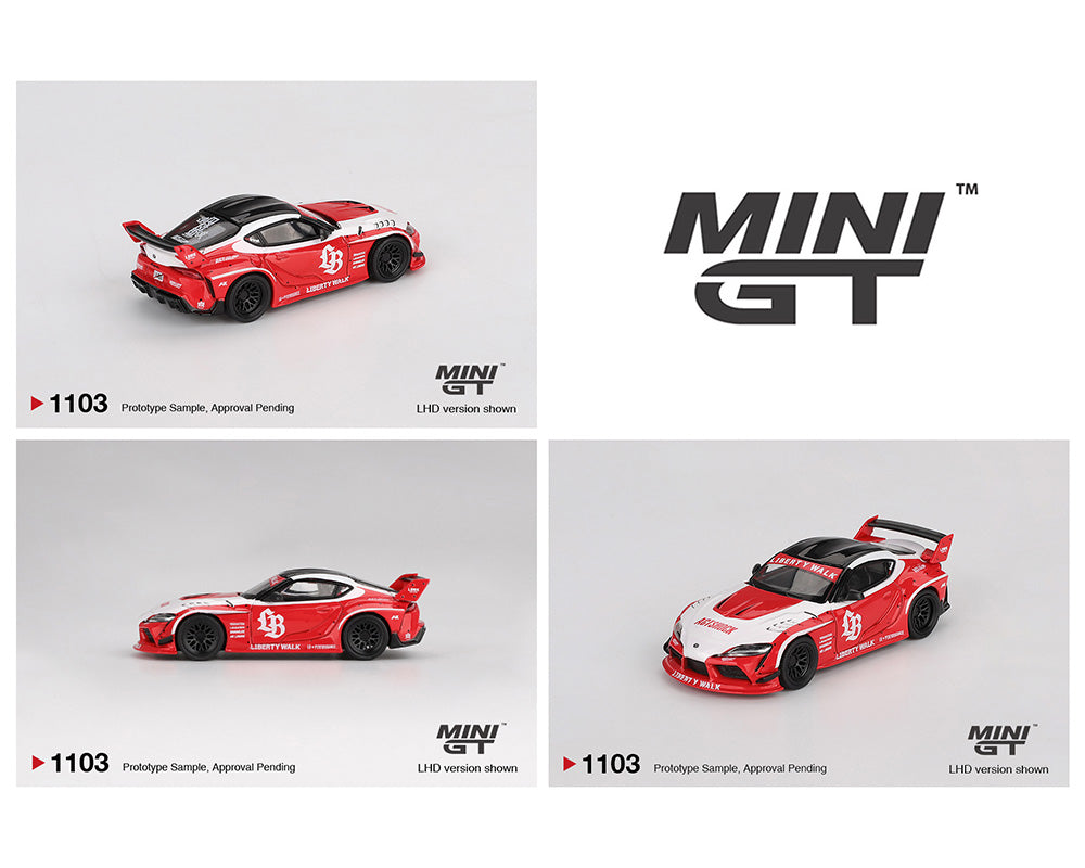Mini GT 1:64 LB★WORKS Toyota GR Supra – Rojo/Blanco (PRESENTACIÓN EN BLISTER)