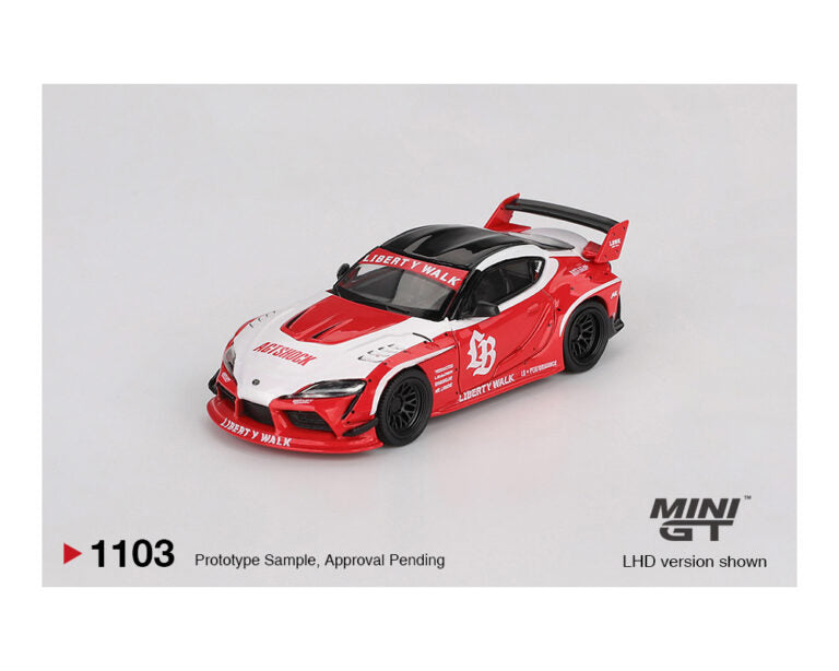 Mini GT 1:64 LB★WORKS Toyota GR Supra – Rojo/Blanco (PRESENTACIÓN EN BLISTER)