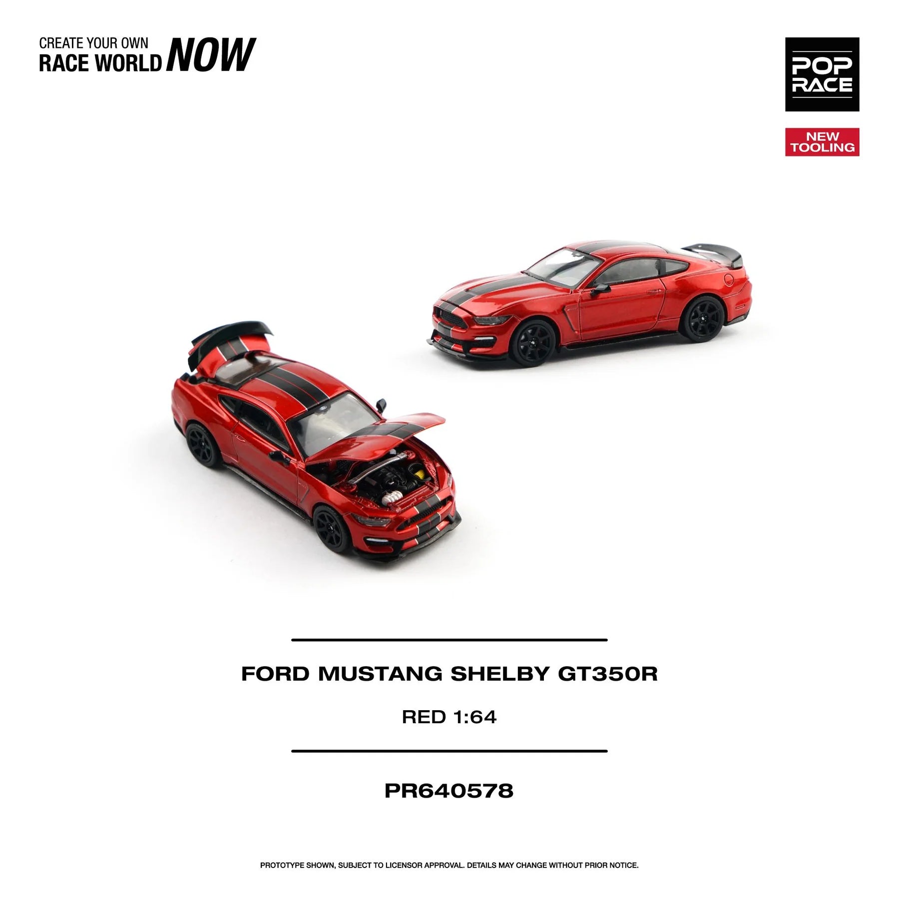 [Preventa] POPRACE 1:64 FORD MUSTANG SHELBY GT350R ROJO DE CARRERA PR640578