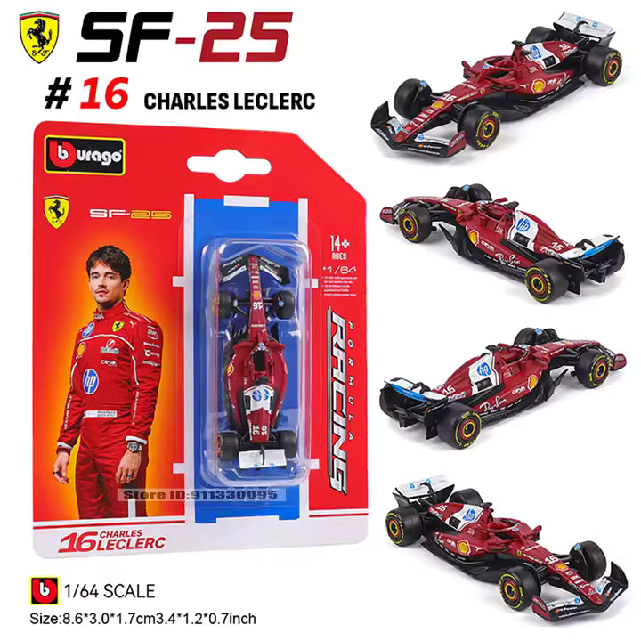 BURAGO 1/64 F1 Formula 1 Team Racing 2025 FERRARI #16 CHARLES LECLERC