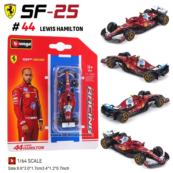 BURAGO 1/64 F1 Formula 1 Team Racing 2025 FERRARI #44 LEWIS HAMILTON