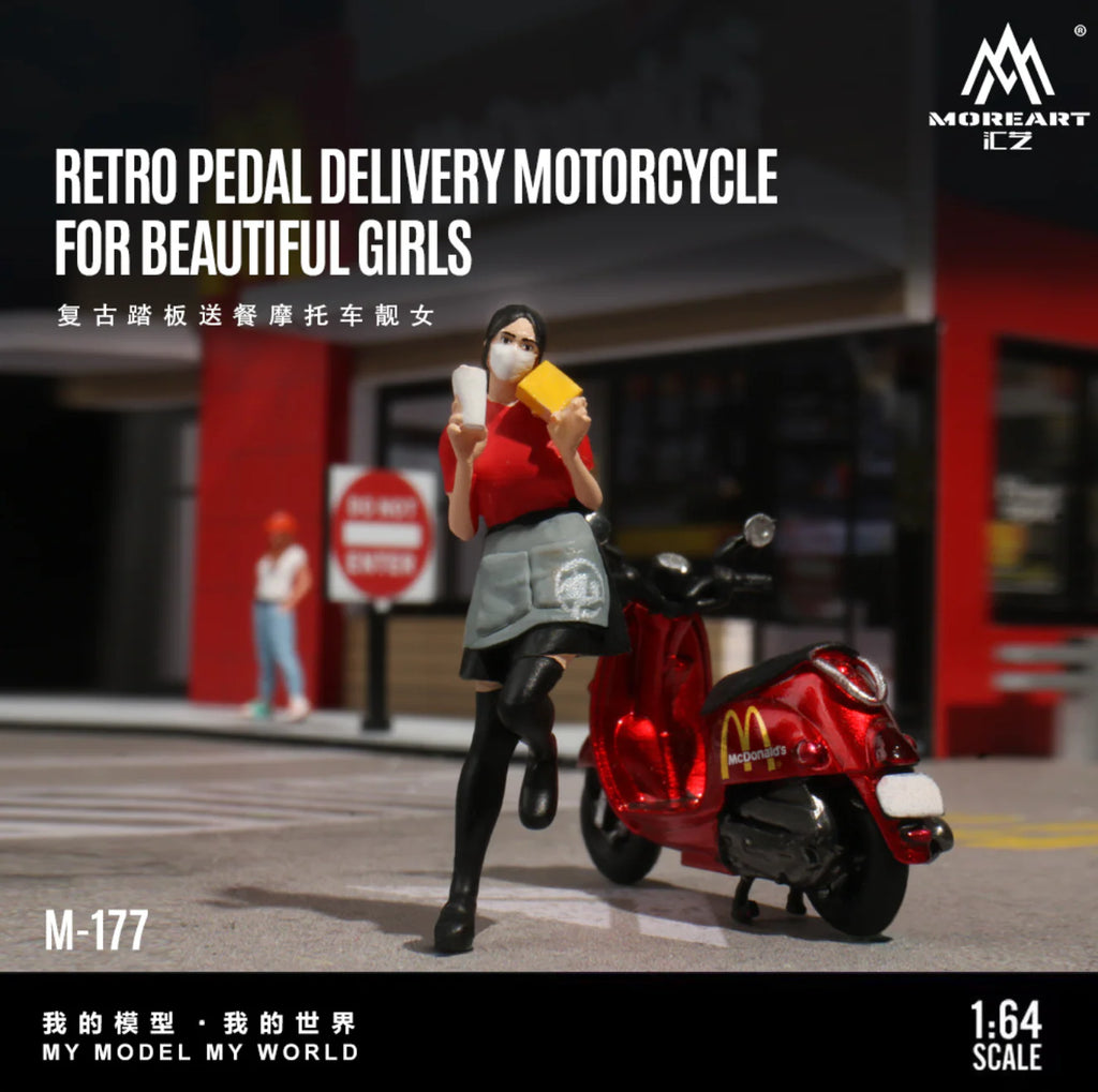 MOREART 1:64 FOR BEAUTIFUL GIRLS RETRO PEDAL DELIVERY MOTORCYCLE