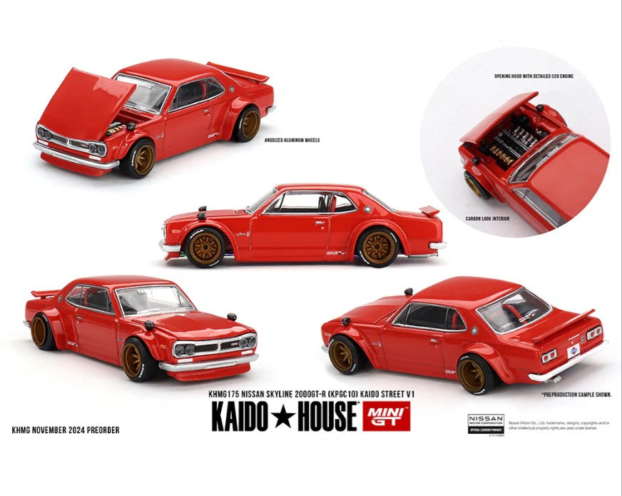 Kaido House x Mini GT 1:64 Nissan Skyline 2000GT-R Kaido Street V1- Red