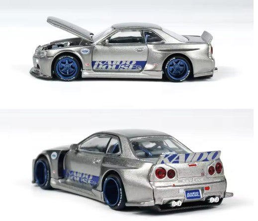Kaido House x Mini GT 1:64 Nissan Skyline GT-R (R34) Kaido Works SHINJUKU V1 – Plata