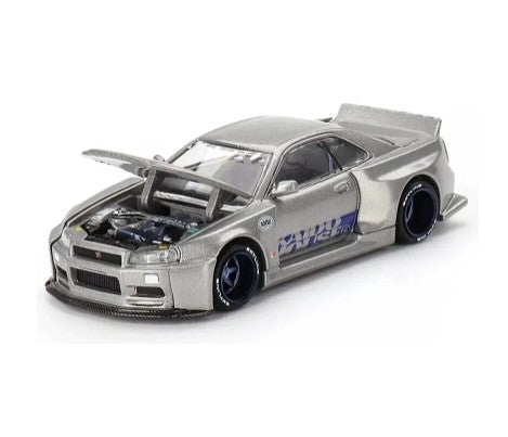 Kaido House x Mini GT 1:64 Nissan Skyline GT-R (R34) Kaido Works SHINJUKU V1 – Plata