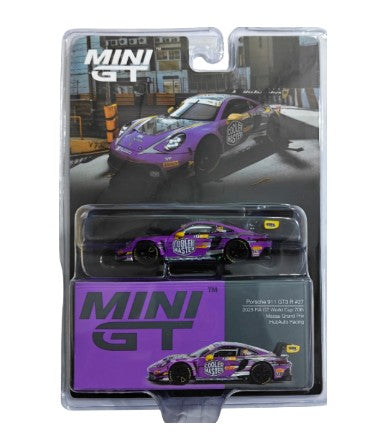 Mini GT 1:64 Porsche 911 GT3 R #27 HubAuto Racing 2023 FIA GT World Cup 70th Macau Grand Prix – Exclusivas de Mijo Blister
