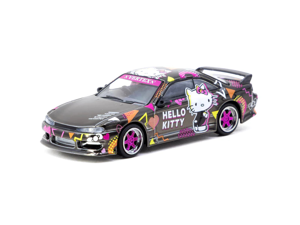 Tarmac Works 1/64 VERTEX Silvia (S 14) - Hello Kitty Black Chrome USA Special Edition - GLOBAL64