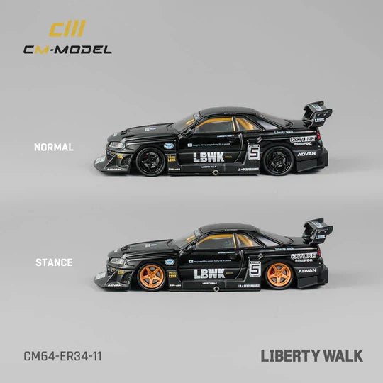 CM Model 1:64 Nissan Skyline GT-R R34 LBWK Super Silhouette ER34 Black