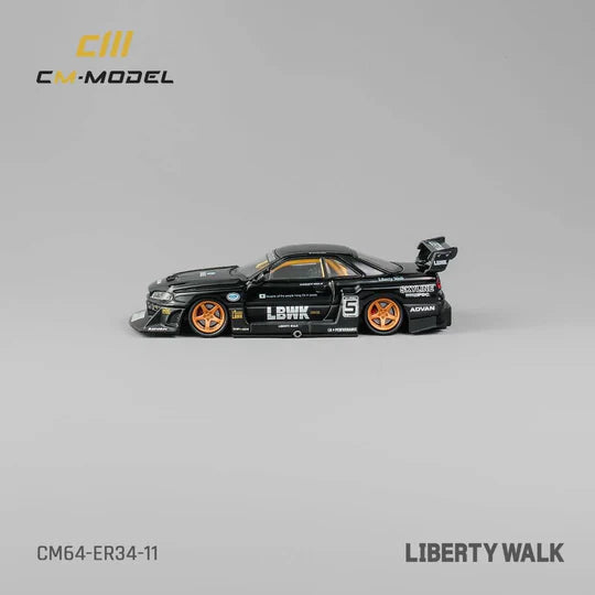 CM Model 1:64 Nissan Skyline GT-R R34 LBWK Super Silhouette ER34 Black